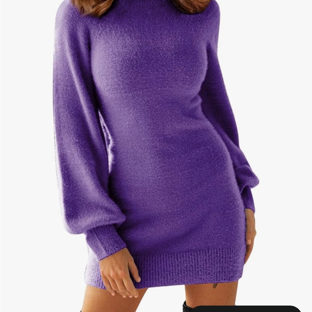 Purple Long Sleeve Knit Sweater Dress